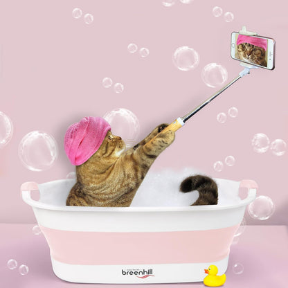 Collapsible Dog Bath Tub, Portable Puppy Bathtub with Drain Plug, Pink