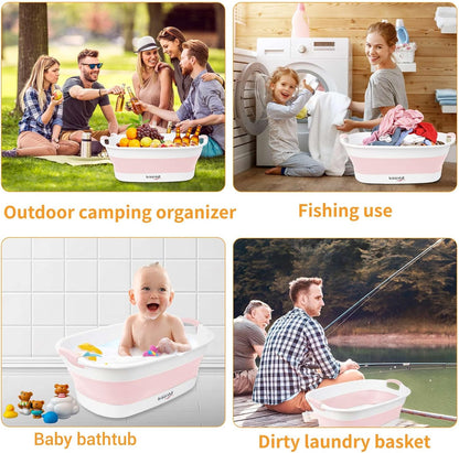 Collapsible Dog Bath Tub, Portable Puppy Bathtub with Drain Plug, Pink