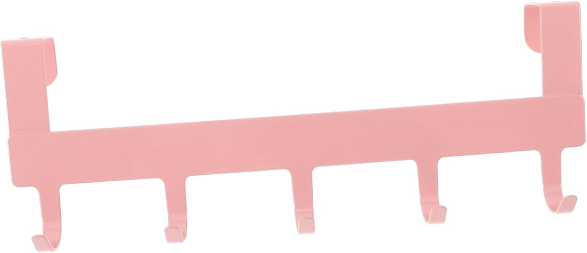 Pink Over the Door Hook 5-Hook Iron Door Rack No-Drill Back Door Organizer for Towels Clothes Kitchen Wardrobe and Office