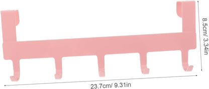 Pink Over the Door Hook 5-Hook Iron Door Rack No-Drill Back Door Organizer for Towels Clothes Kitchen Wardrobe and Office