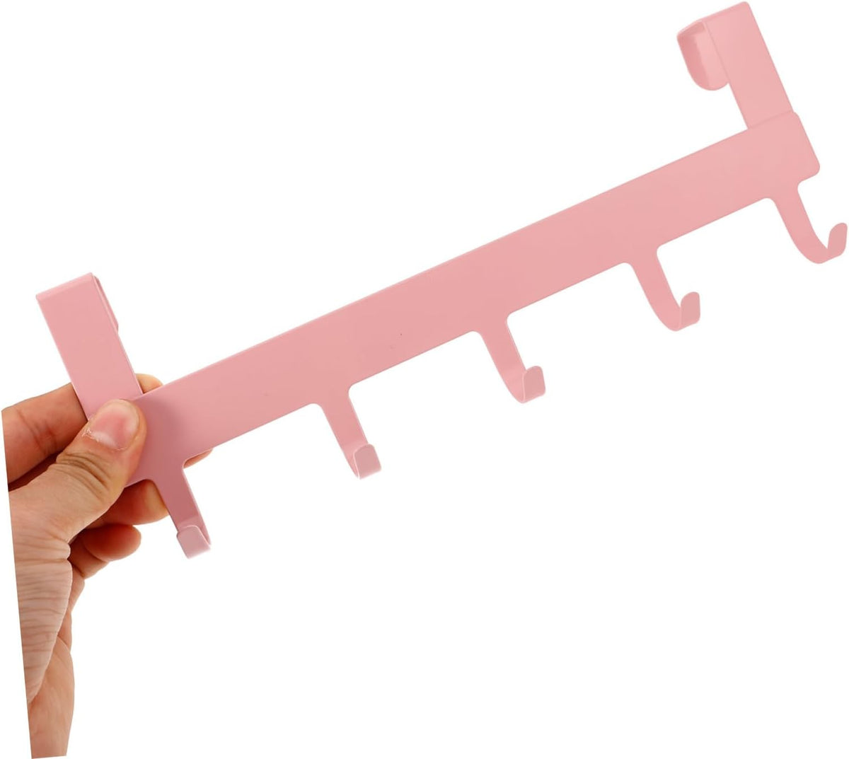 Pink Over the Door Hook 5-Hook Iron Door Rack No-Drill Back Door Organizer for Towels Clothes Kitchen Wardrobe and Office