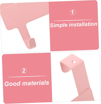 Pink Over the Door Hook 5-Hook Iron Door Rack No-Drill Back Door Organizer for Towels Clothes Kitchen Wardrobe and Office