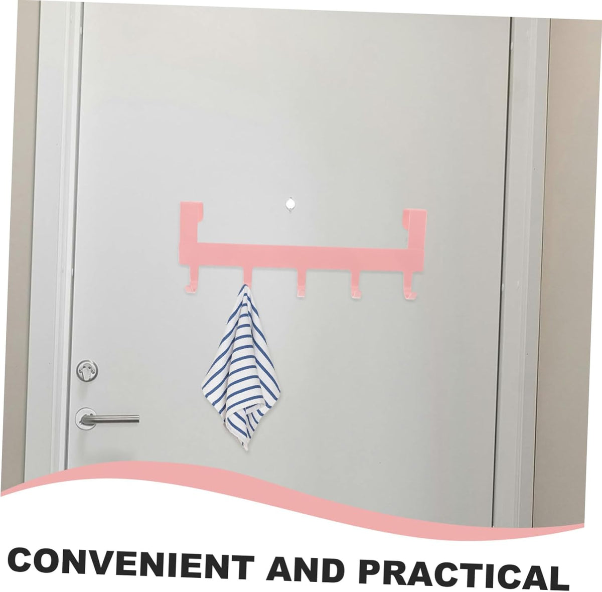 Pink Over the Door Hook 5-Hook Iron Door Rack No-Drill Back Door Organizer for Towels Clothes Kitchen Wardrobe and Office
