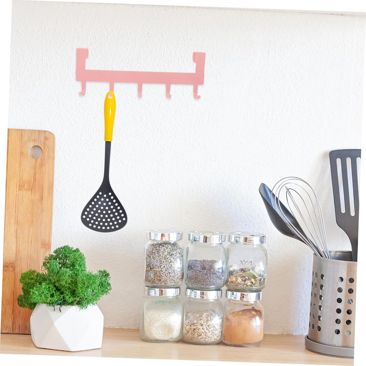 Pink Over the Door Hook 5-Hook Iron Door Rack No-Drill Back Door Organizer for Towels Clothes Kitchen Wardrobe and Office