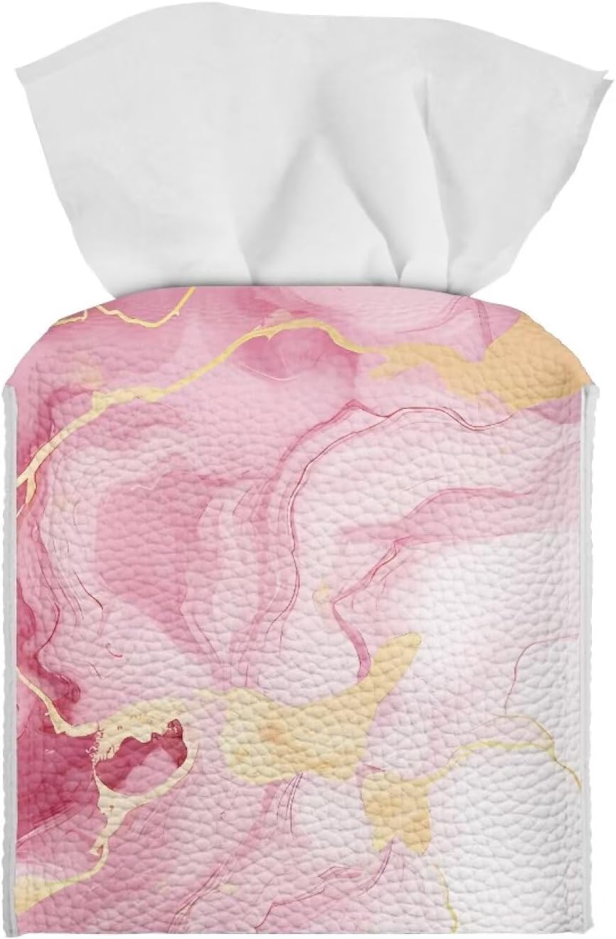 Pink Marbles Tissue Box Cover Tissues Cube Box Cover Square Cube Tissue Box Cover Home Office Car Decorations for Bathroom Vanity Countertop Night Stands Office Desk Car