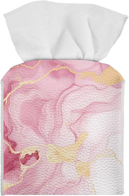 Pink Marbles Tissue Box Cover Tissues Cube Box Cover Square Cube Tissue Box Cover Home Office Car Decorations for Bathroom Vanity Countertop Night Stands Office Desk Car