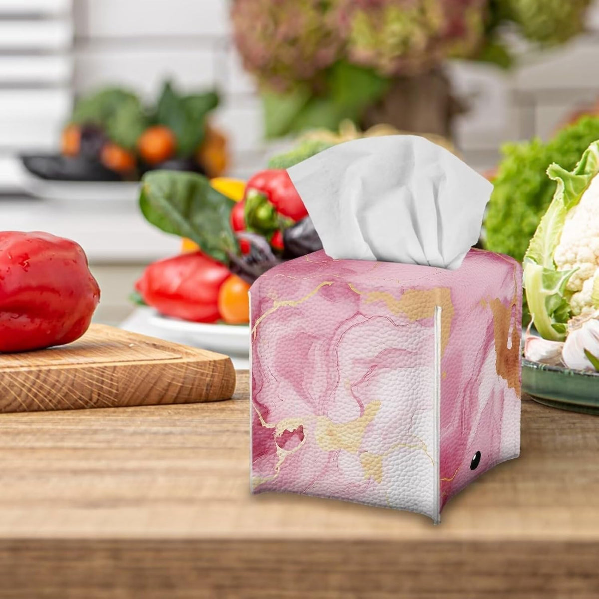 Pink Marbles Tissue Box Cover Tissues Cube Box Cover Square Cube Tissue Box Cover Home Office Car Decorations for Bathroom Vanity Countertop Night Stands Office Desk Car