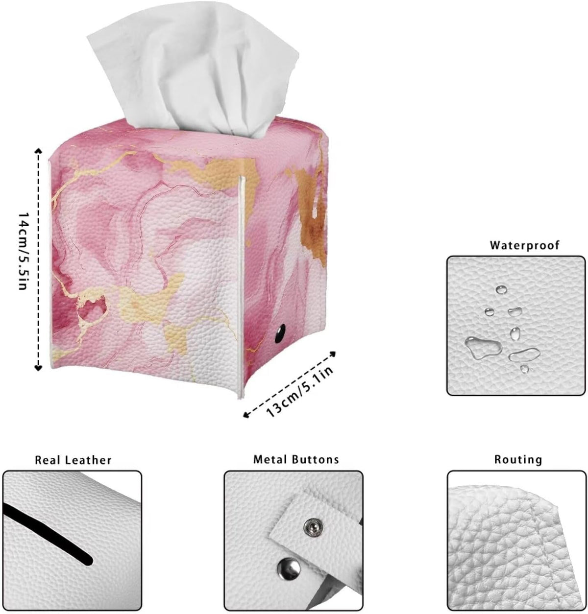 Pink Marbles Tissue Box Cover Tissues Cube Box Cover Square Cube Tissue Box Cover Home Office Car Decorations for Bathroom Vanity Countertop Night Stands Office Desk Car
