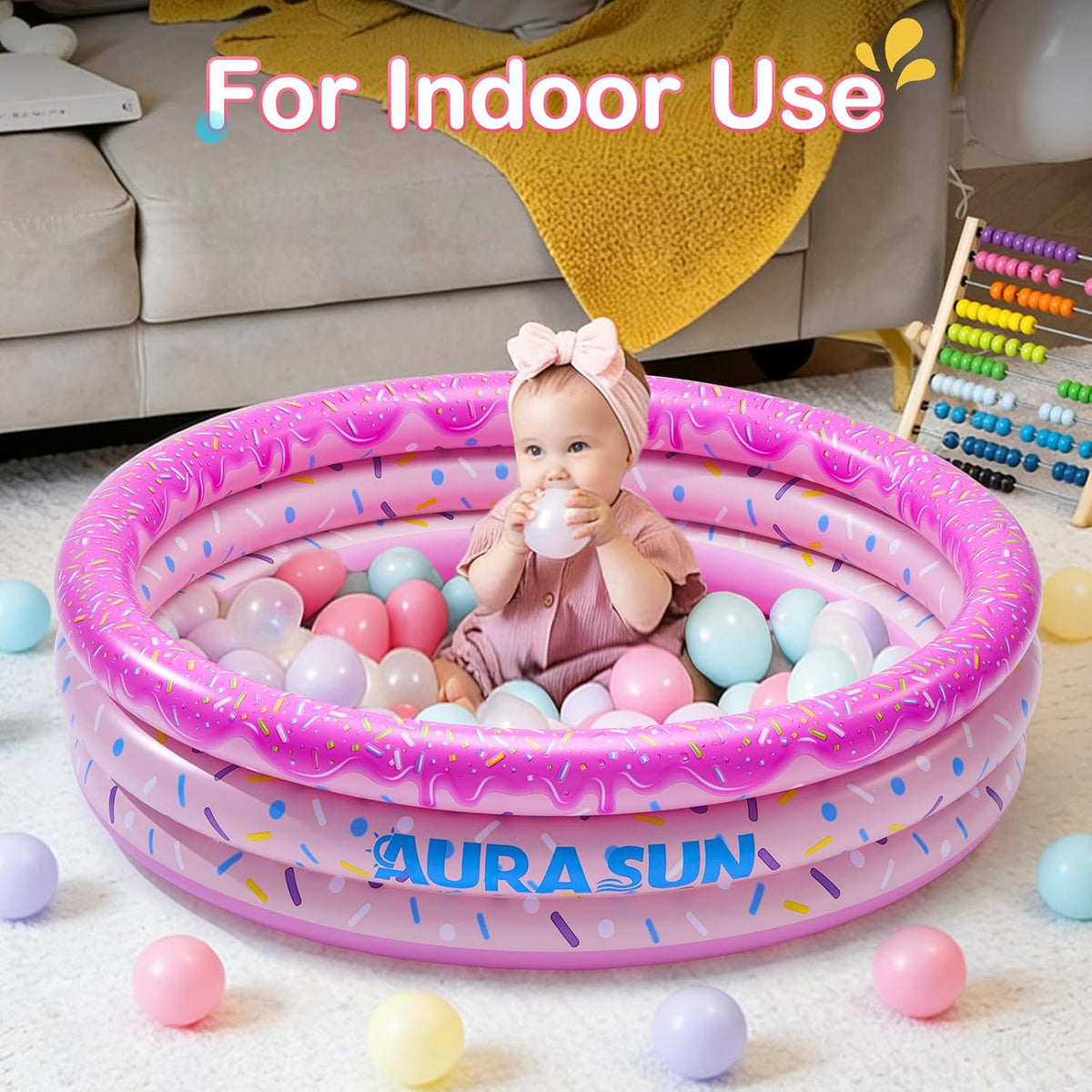 Baby Pool Small Kiddie Swimming Pool 3 Rings Round Pad Indoor Ball Pit