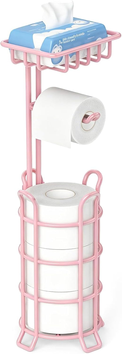 Toilet Paper Holder Free Standing with Shelf, Stable 4 Raised Feet
