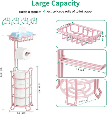 Toilet Paper Holder Free Standing with Shelf, Stable 4 Raised Feet
