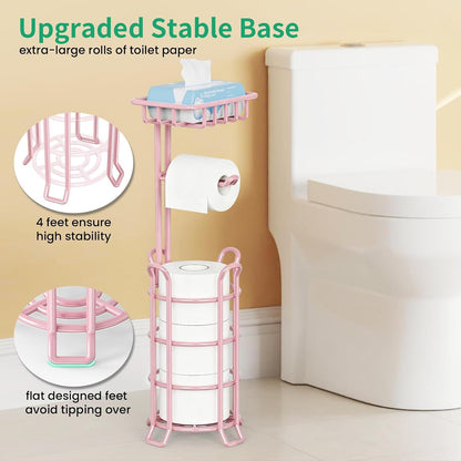 Toilet Paper Holder Free Standing with Shelf, Stable 4 Raised Feet