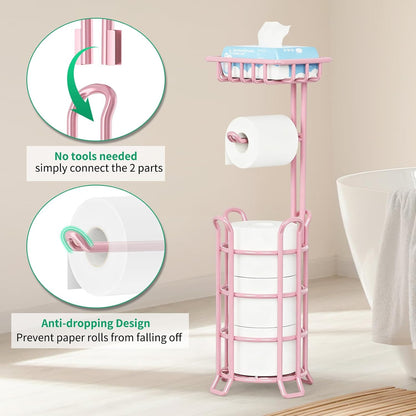 Toilet Paper Holder Free Standing with Shelf, Stable 4 Raised Feet