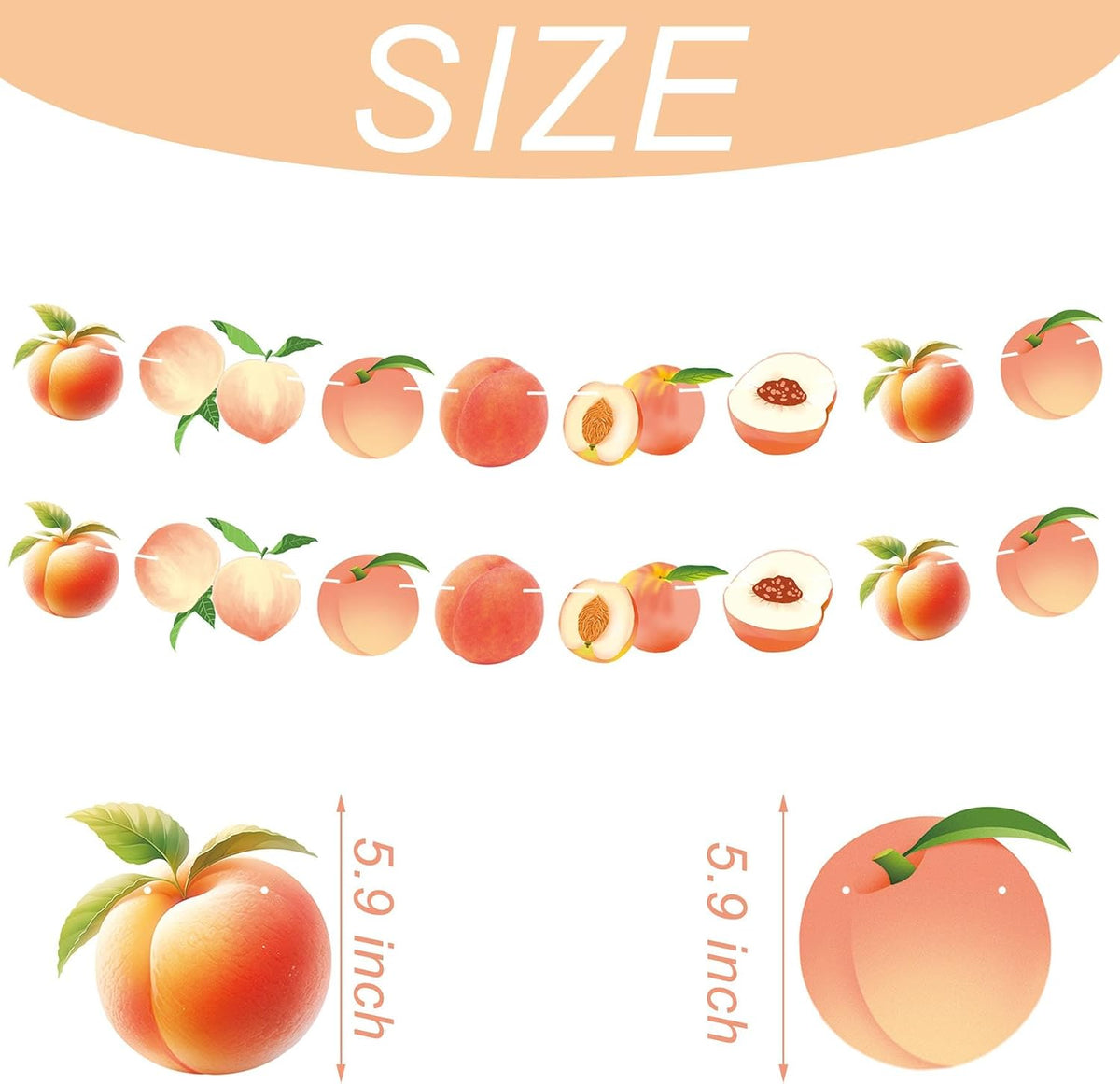 2PCS Peach Paper Banner, Cute Juicy Peach Baby Shower 2nd Birthday Fruit Party Favors Supplies Decorations Garlands for Carnival/Events