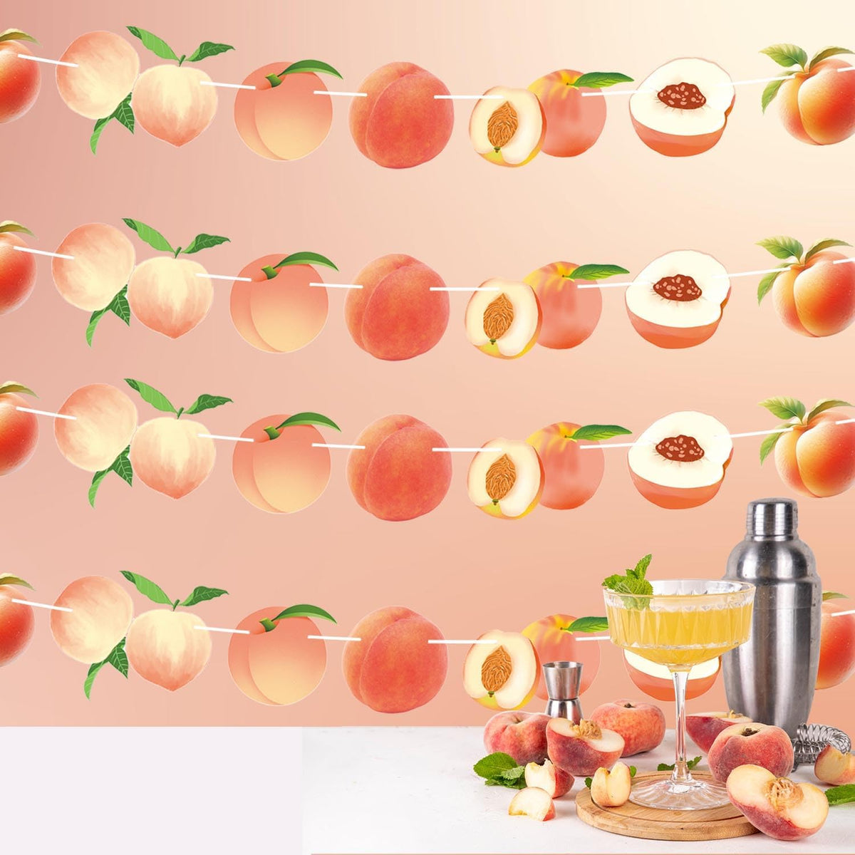 2PCS Peach Paper Banner, Cute Juicy Peach Baby Shower 2nd Birthday Fruit Party Favors Supplies Decorations Garlands for Carnival/Events