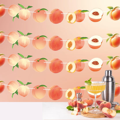 2PCS Peach Paper Banner, Cute Juicy Peach Baby Shower 2nd Birthday Fruit Party Favors Supplies Decorations Garlands for Carnival/Events