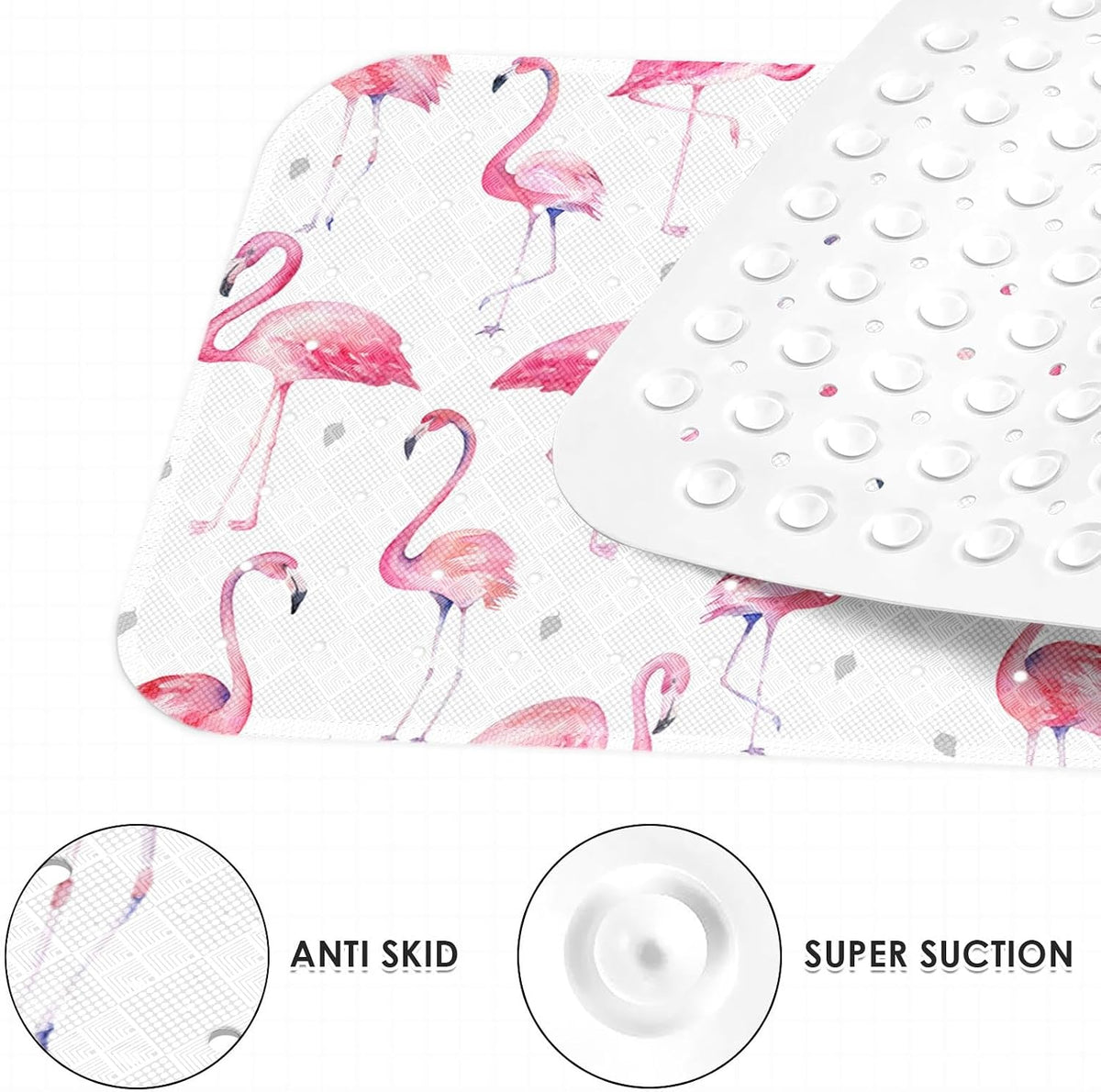 Bathtub Shower Mat 40X16 Inch, Non-Slip, for Toddler, Pink