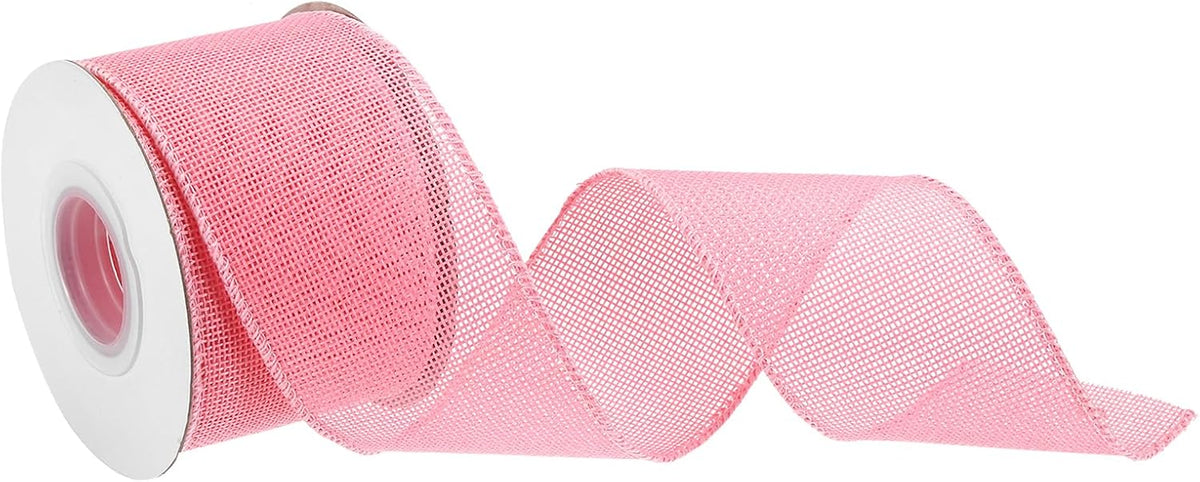 Burlap Ribbon Fabric Wired Edge Ribbons Pink 2 Inch x 10 Yard Wired Ribbon for Gift Wrapping, Bow, Wreath, Christmas Tree, Flower Bouquet,with Roller