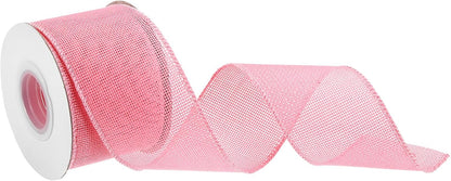 Burlap Ribbon Fabric Wired Edge Ribbons Pink 2 Inch x 10 Yard Wired Ribbon for Gift Wrapping, Bow, Wreath, Christmas Tree, Flower Bouquet,with Roller