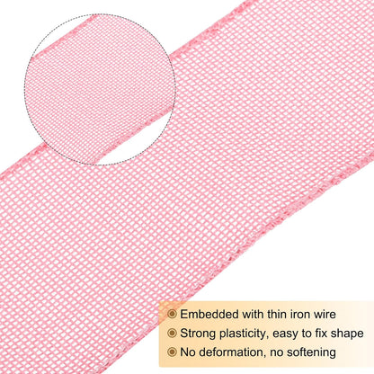 Burlap Ribbon Fabric Wired Edge Ribbons Pink 2 Inch x 10 Yard Wired Ribbon for Gift Wrapping, Bow, Wreath, Christmas Tree, Flower Bouquet,with Roller