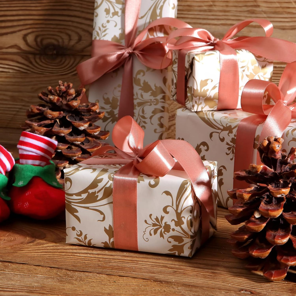 Burlap Ribbon Fabric Wired Edge Ribbons Pink 2 Inch x 10 Yard Wired Ribbon for Gift Wrapping, Bow, Wreath, Christmas Tree, Flower Bouquet,with Roller