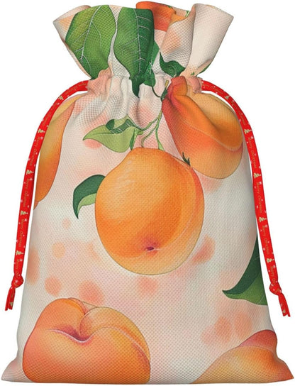 BEIVGOXL Peach Printed Drawstring Burlap Gift Bag - Eco-Friendly, Delicate Design Reusable Pouches, For Christmas,Birthday Wedding Party Supplies 6.9x4.7inch