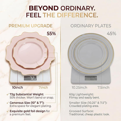175Pcs Pink Plastic Plates - Pink and Gold Plates Disposable 25guest Plastic Dinnerware Ideal for Bridal Shower/Wedding/Baby Shower/Spring Party