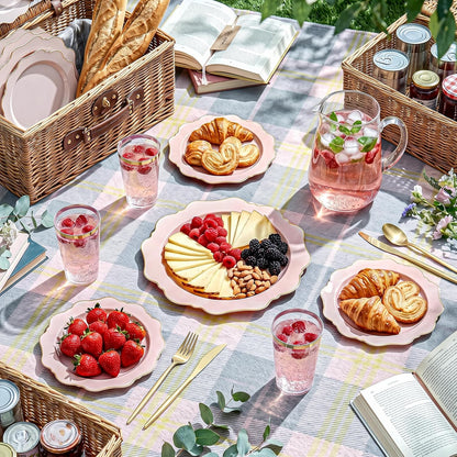 175Pcs Pink Plastic Plates - Pink and Gold Plates Disposable 25guest Plastic Dinnerware Ideal for Bridal Shower/Wedding/Baby Shower/Spring Party