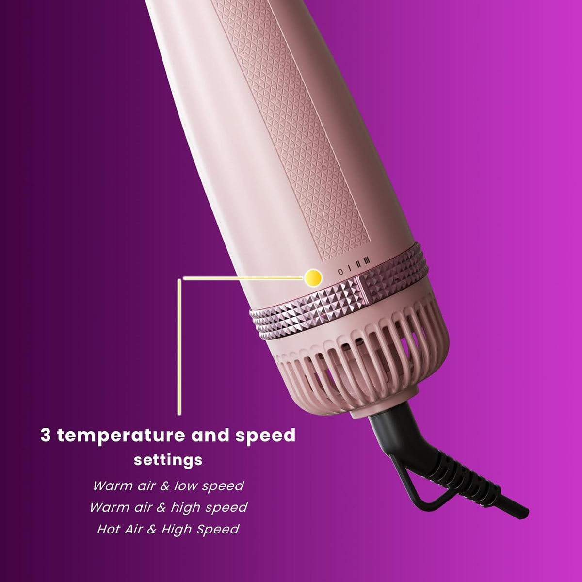 Blow Dryer Brush, 3-in-1 Rotating Hair Dryer Brush with 3 Heads for Drying Styling Volumizing Curling Sleeking in One Step for Long Hair, 3 Temperatures, Negative Ionen, Ceramic Coating, Pink