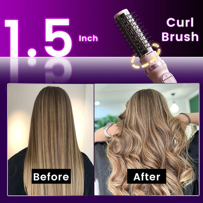 Blow Dryer Brush, 3-in-1 Rotating Hair Dryer Brush with 3 Heads for Drying Styling Volumizing Curling Sleeking in One Step for Long Hair, 3 Temperatures, Negative Ionen, Ceramic Coating, Pink