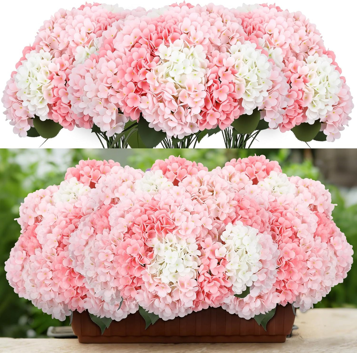 Pink 6 Bundles Hydrangea Artificial Flowers Bulk 30 Heads 20'' Faux Fake Hydrangea for Spring Graves Easter Decor Porch Indoor Outdoor Home Garden Wedding Table Centerpieces