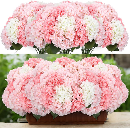 Pink 6 Bundles Hydrangea Artificial Flowers Bulk 30 Heads 20'' Faux Fake Hydrangea for Spring Graves Easter Decor Porch Indoor Outdoor Home Garden Wedding Table Centerpieces
