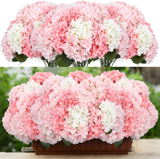 Pink 6 Bundles Hydrangea Artificial Flowers Bulk 30 Heads 20'' Faux Fake Hydrangea for Spring Graves Easter Decor Porch Indoor Outdoor Home Garden Wedding Table Centerpieces
