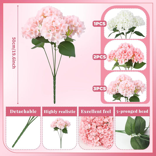 Pink 6 Bundles Hydrangea Artificial Flowers Bulk 30 Heads 20'' Faux Fake Hydrangea for Spring Graves Easter Decor Porch Indoor Outdoor Home Garden Wedding Table Centerpieces
