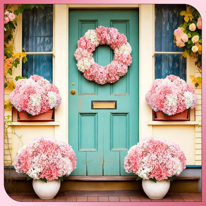 Pink 6 Bundles Hydrangea Artificial Flowers Bulk 30 Heads 20'' Faux Fake Hydrangea for Spring Graves Easter Decor Porch Indoor Outdoor Home Garden Wedding Table Centerpieces