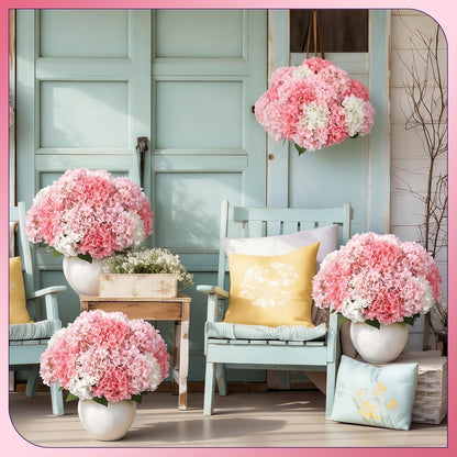 Pink 6 Bundles Hydrangea Artificial Flowers Bulk 30 Heads 20'' Faux Fake Hydrangea for Spring Graves Easter Decor Porch Indoor Outdoor Home Garden Wedding Table Centerpieces