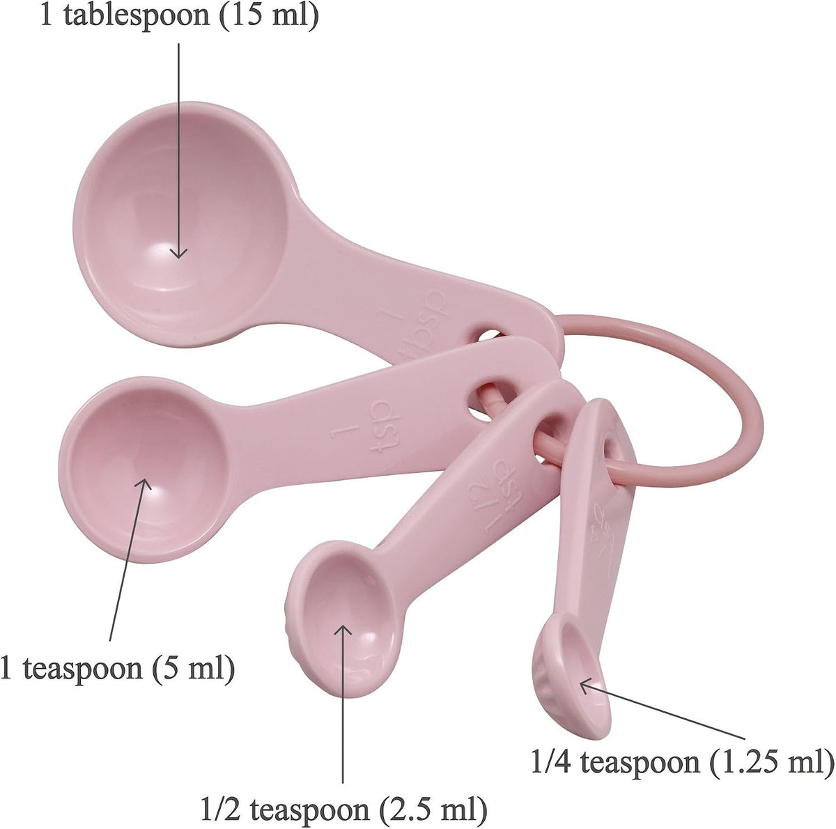 UP 4-Piece Latte Style Melamine Measuring Spoons Set, Professional Nesting Baking and Cooking Tools for Liquid and Dry Ingredients, Pink