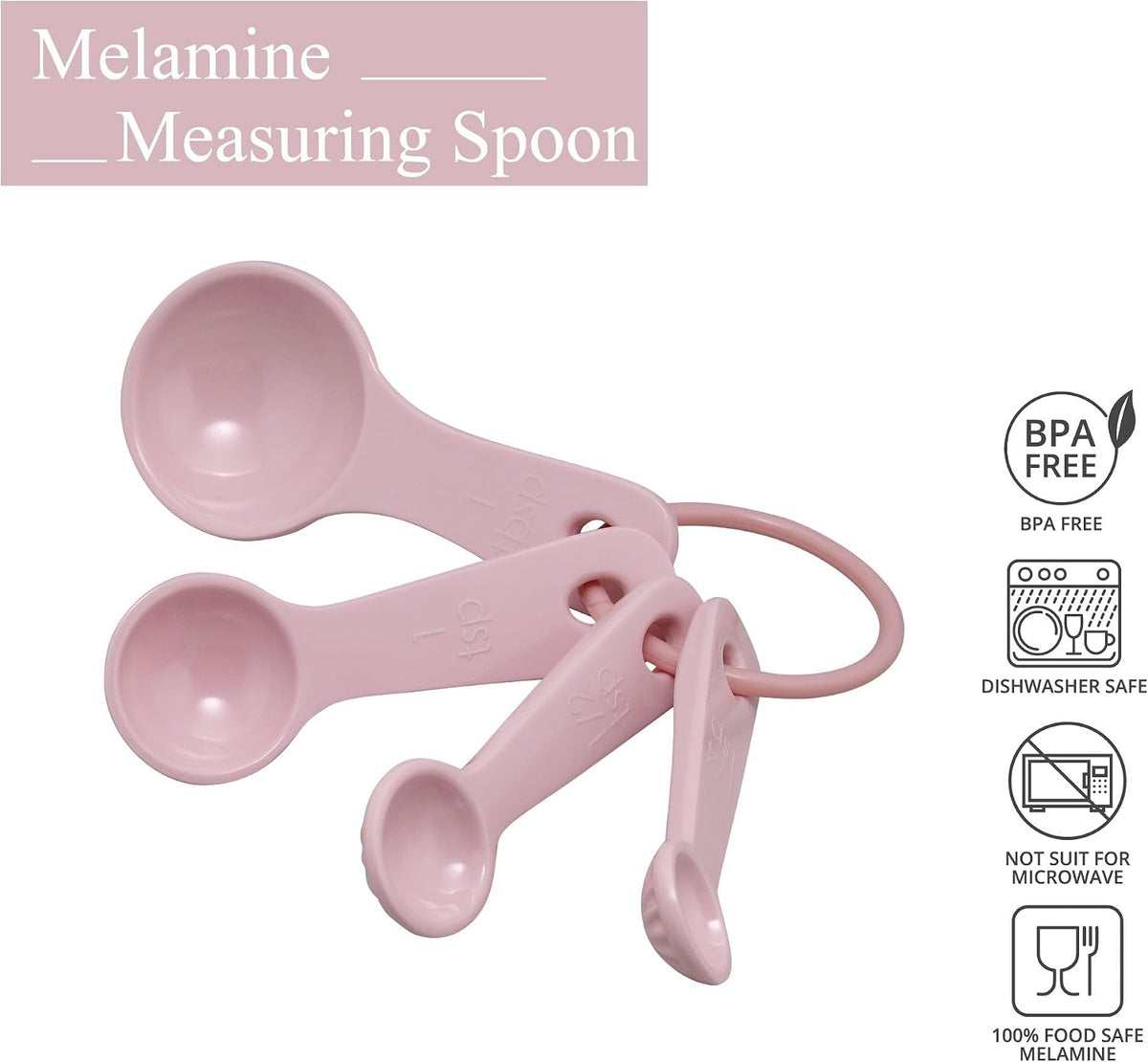 UP 4-Piece Latte Style Melamine Measuring Spoons Set, Professional Nesting Baking and Cooking Tools for Liquid and Dry Ingredients, Pink