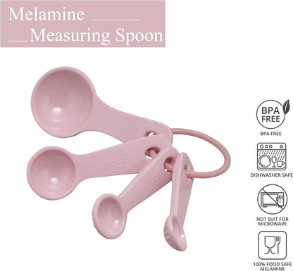 UP 4-Piece Latte Style Melamine Measuring Spoons Set, Professional Nesting Baking and Cooking Tools for Liquid and Dry Ingredients, Pink