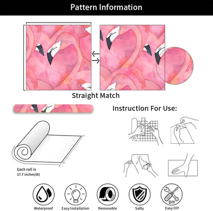 Pink Flamingo Abstract Heart Art Geometric Mosaic Peel and Stick Wallpaper Easy Peel Off Contact Paper Stick on Adhesive Wall Paper for Bathroom Waterproof Renter Friendly
