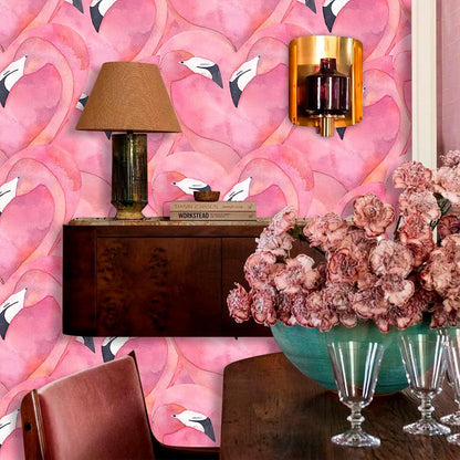 Pink Flamingo Abstract Heart Art Geometric Mosaic Peel and Stick Wallpaper Easy Peel Off Contact Paper Stick on Adhesive Wall Paper for Bathroom Waterproof Renter Friendly