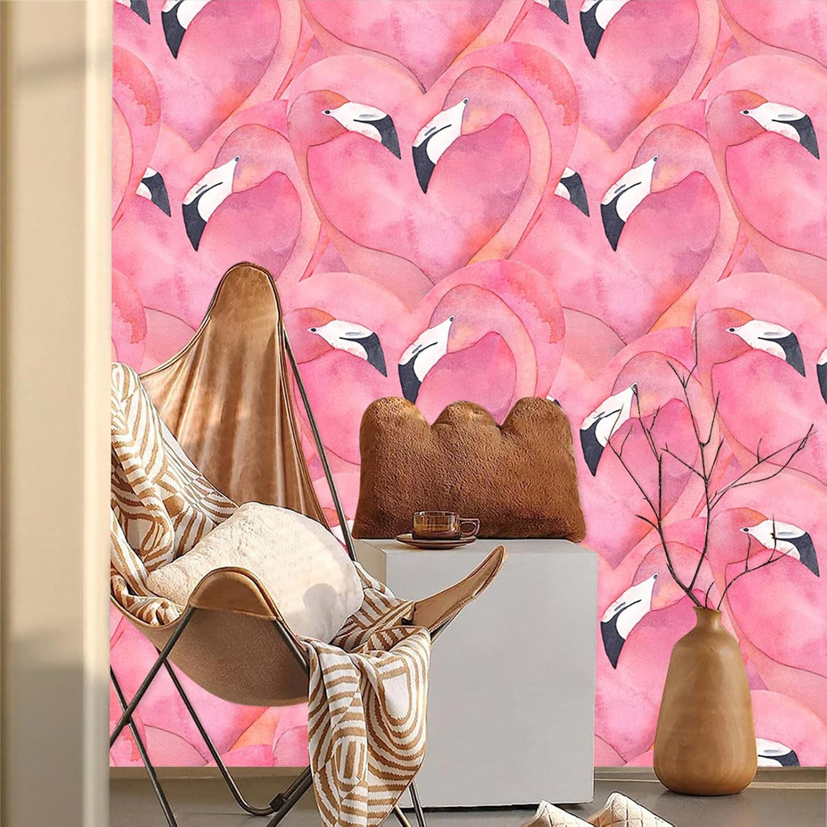 Pink Flamingo Abstract Heart Art Geometric Mosaic Peel and Stick Wallpaper Easy Peel Off Contact Paper Stick on Adhesive Wall Paper for Bathroom Waterproof Renter Friendly