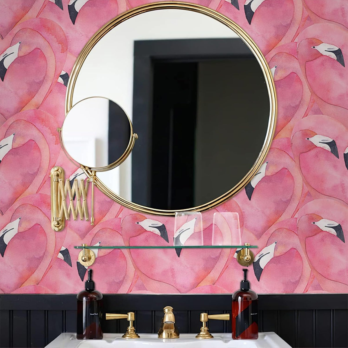 Pink Flamingo Abstract Heart Art Geometric Mosaic Peel and Stick Wallpaper Easy Peel Off Contact Paper Stick on Adhesive Wall Paper for Bathroom Waterproof Renter Friendly