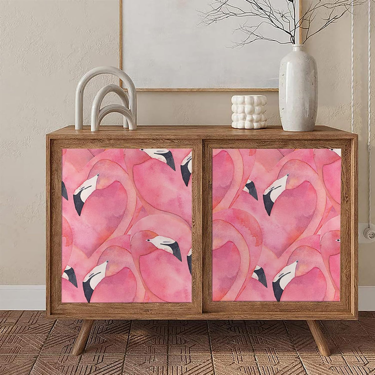 Pink Flamingo Abstract Heart Art Geometric Mosaic Peel and Stick Wallpaper Easy Peel Off Contact Paper Stick on Adhesive Wall Paper for Bathroom Waterproof Renter Friendly