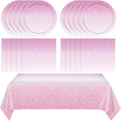 41Pcs Ombre Pink Party Decorations Gradient Pastel Pink Tableware Set Include Paper Plates Napkins Tablecloth丨Baby Shower Girls Woman Wedding Birthday Anniversary Party Decorations,Serves 20