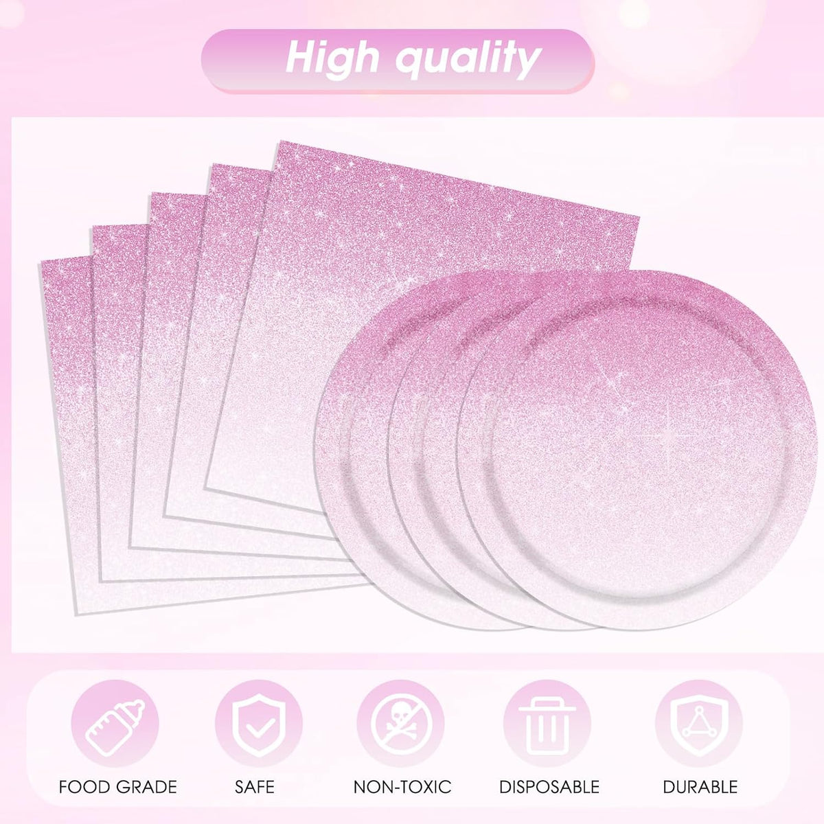 41Pcs Ombre Pink Party Decorations Gradient Pastel Pink Tableware Set Include Paper Plates Napkins Tablecloth丨Baby Shower Girls Woman Wedding Birthday Anniversary Party Decorations,Serves 20
