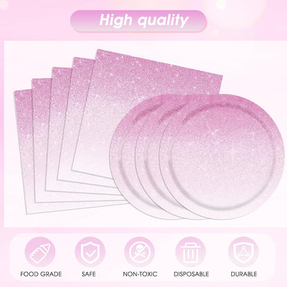 41Pcs Ombre Pink Party Decorations Gradient Pastel Pink Tableware Set Include Paper Plates Napkins Tablecloth丨Baby Shower Girls Woman Wedding Birthday Anniversary Party Decorations,Serves 20