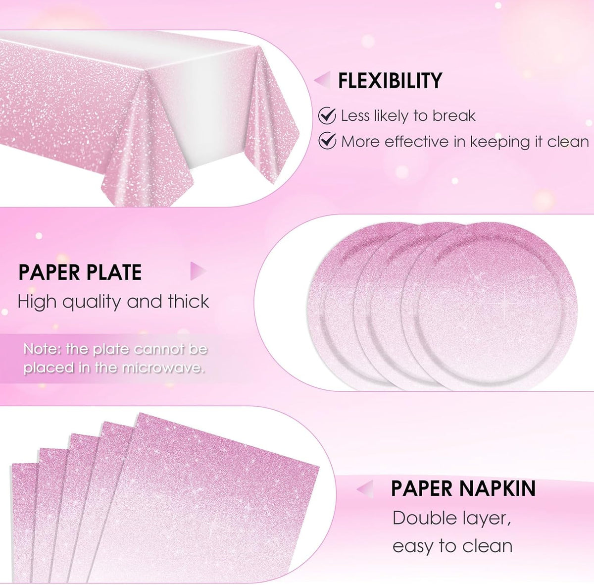 41Pcs Ombre Pink Party Decorations Gradient Pastel Pink Tableware Set Include Paper Plates Napkins Tablecloth丨Baby Shower Girls Woman Wedding Birthday Anniversary Party Decorations,Serves 20