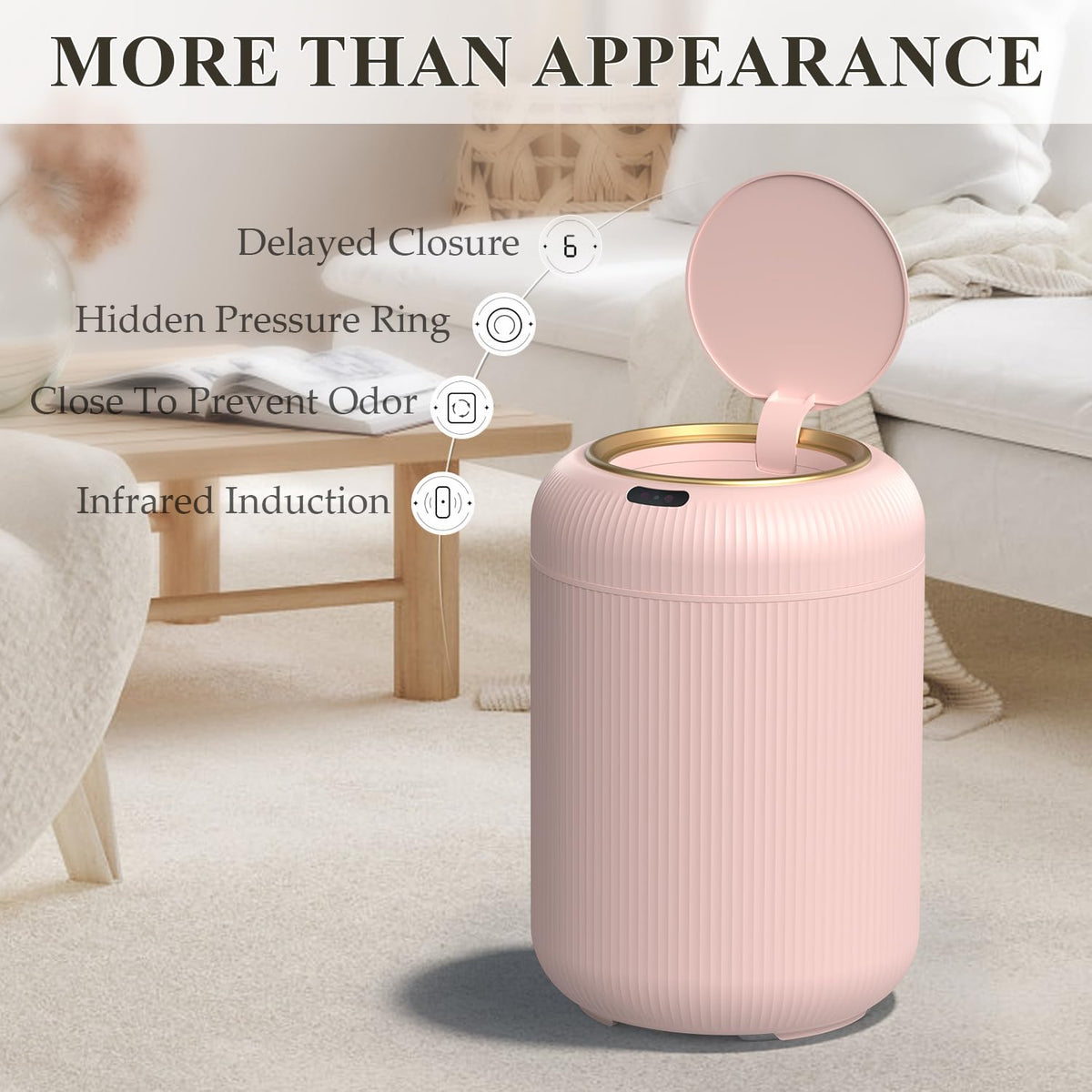 Small Pink Trash Can Bathroom,Motion Sensor Garbage Can Automatic