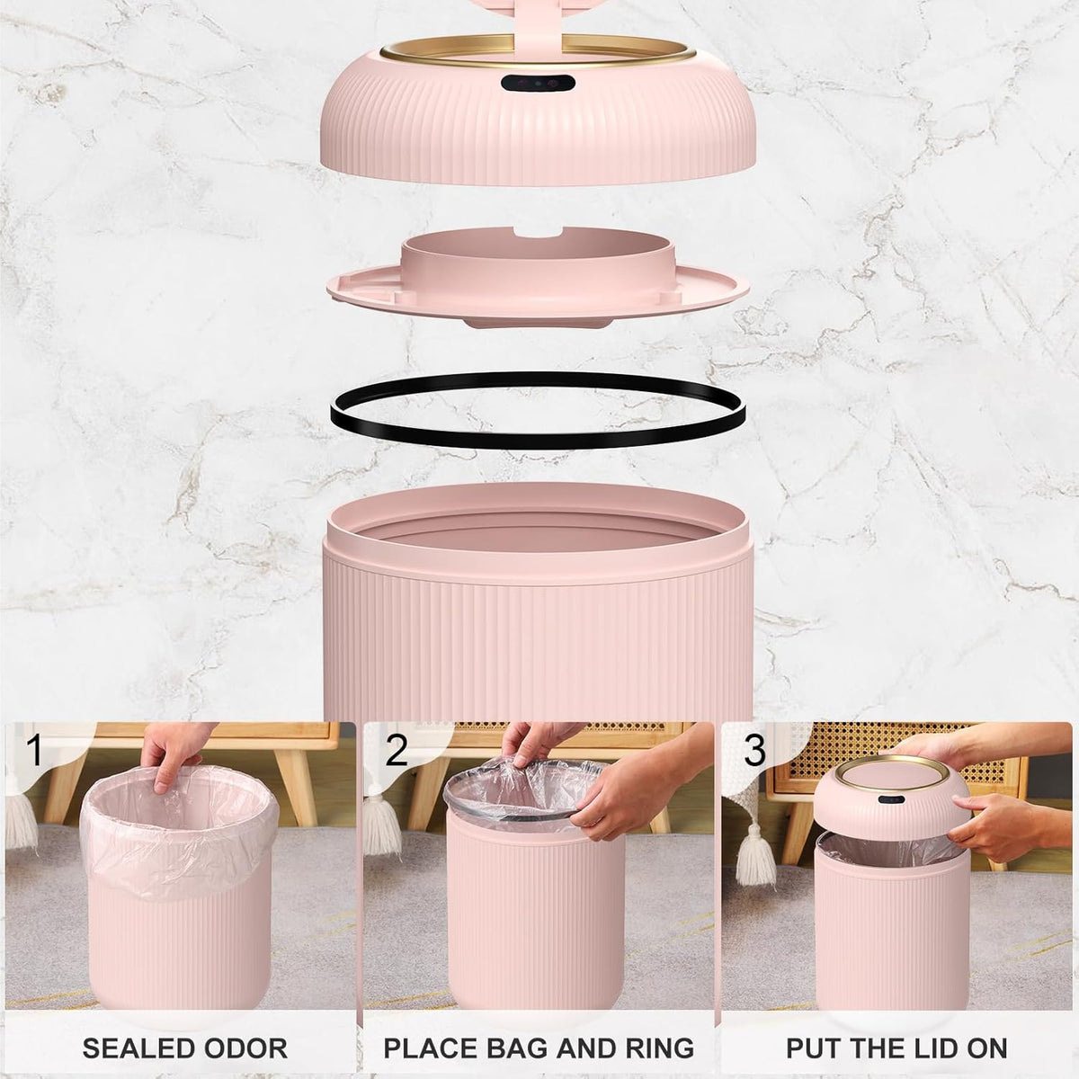 Small Pink Trash Can Bathroom,Motion Sensor Garbage Can Automatic